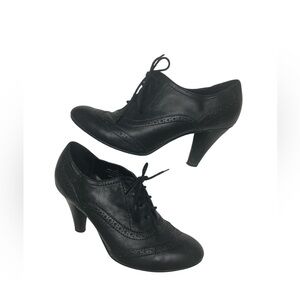 Roberto Vianni Black Leather Lace Up Heeled Shoes, Vintage Look, 3” Heels